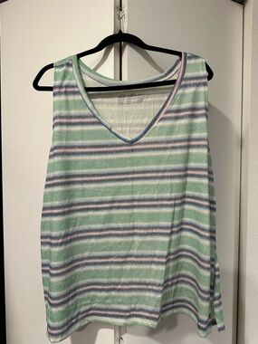 Eddie Bauer Pastel Mint and Blue  Pink Striped XXL V-Neck Tank